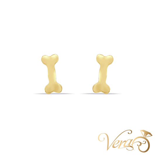 14K Yellow Gold Bone-Shaped Stud Earrings, 8mm - Vera Jewelry in Miami