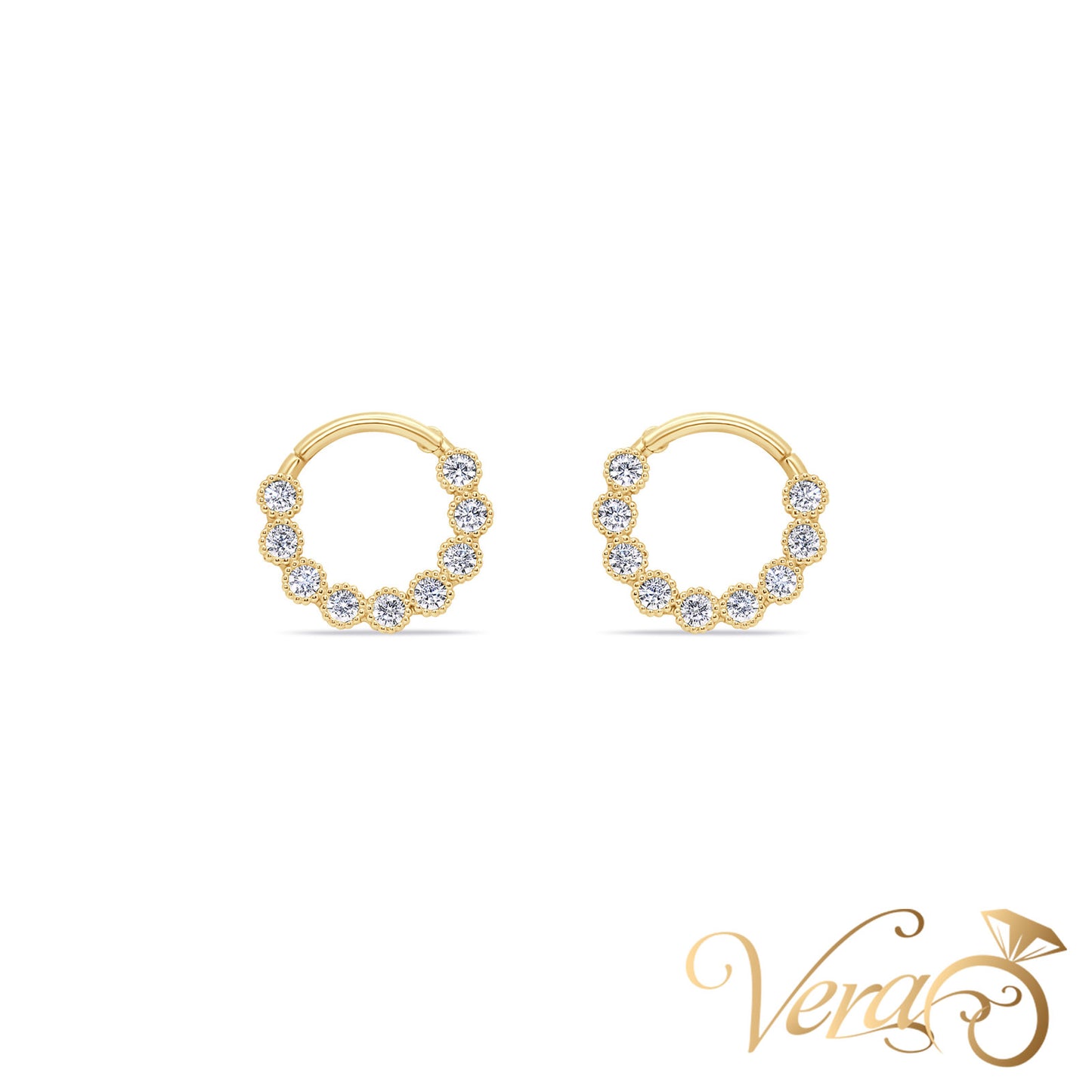 14K Yellow Gold Nose Piercing with CZ - Vera Jewelry in Miami