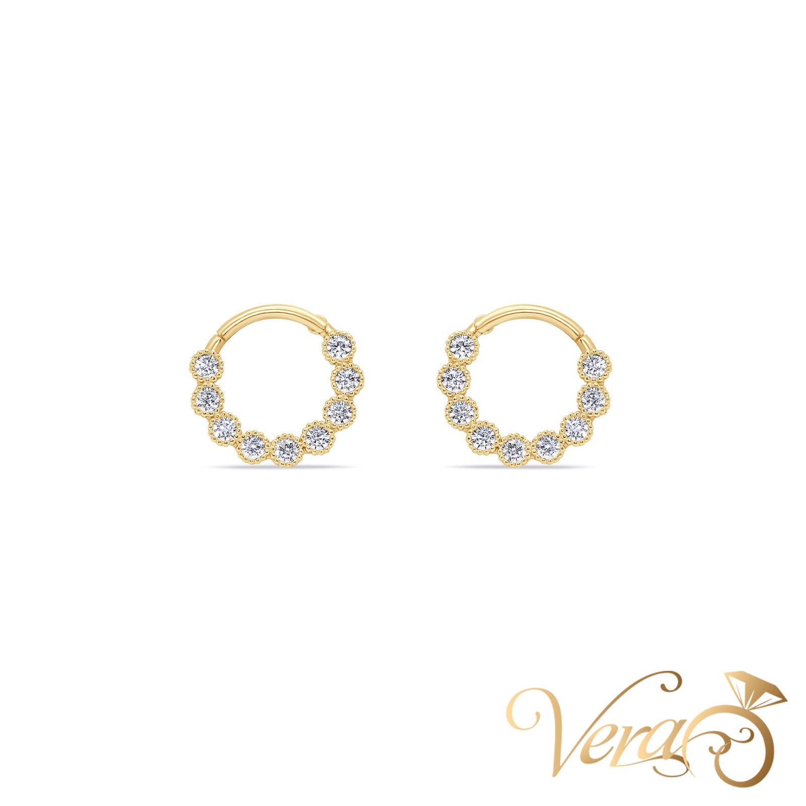 14K Yellow Gold Nose Piercing with CZ - Vera Jewelry in Miami