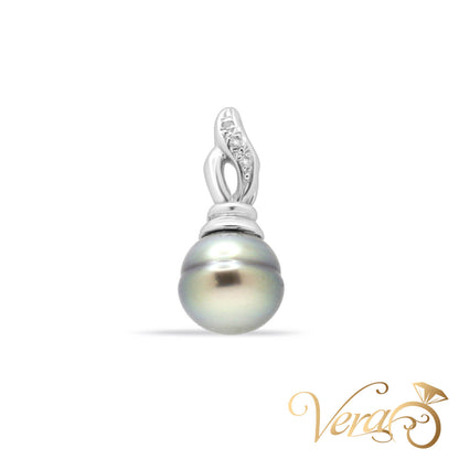 14K White Gold Pearl & Diamond Pendant – 21mm