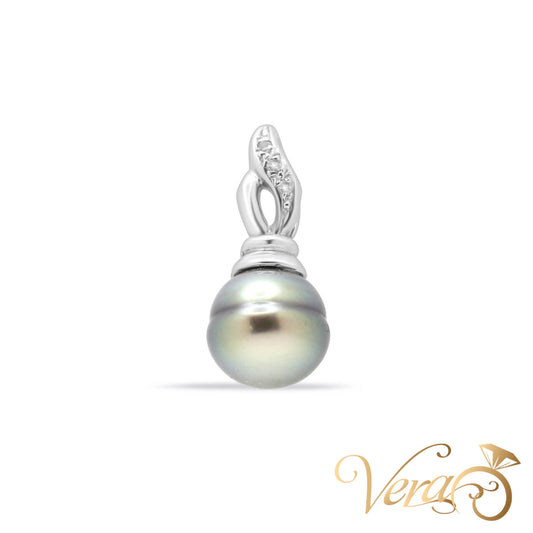 14K White Gold Pearl & Diamond Pendant – 21mm