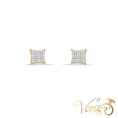 10K Yellow Gold Square Stud Earrings with Natural Diamonds, 0.10 ct, 5mm