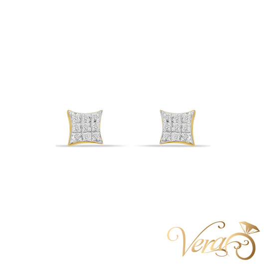 10K Yellow Gold Square Stud Earrings with Natural Diamonds, 0.10 ct, 5mm - Vera Jewelry in Miami