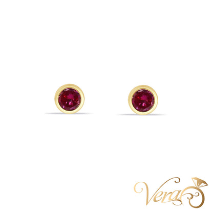 14K Yellow Gold Solitaire Stud Earrings with Red Cubic Zirconia, 4.6mm