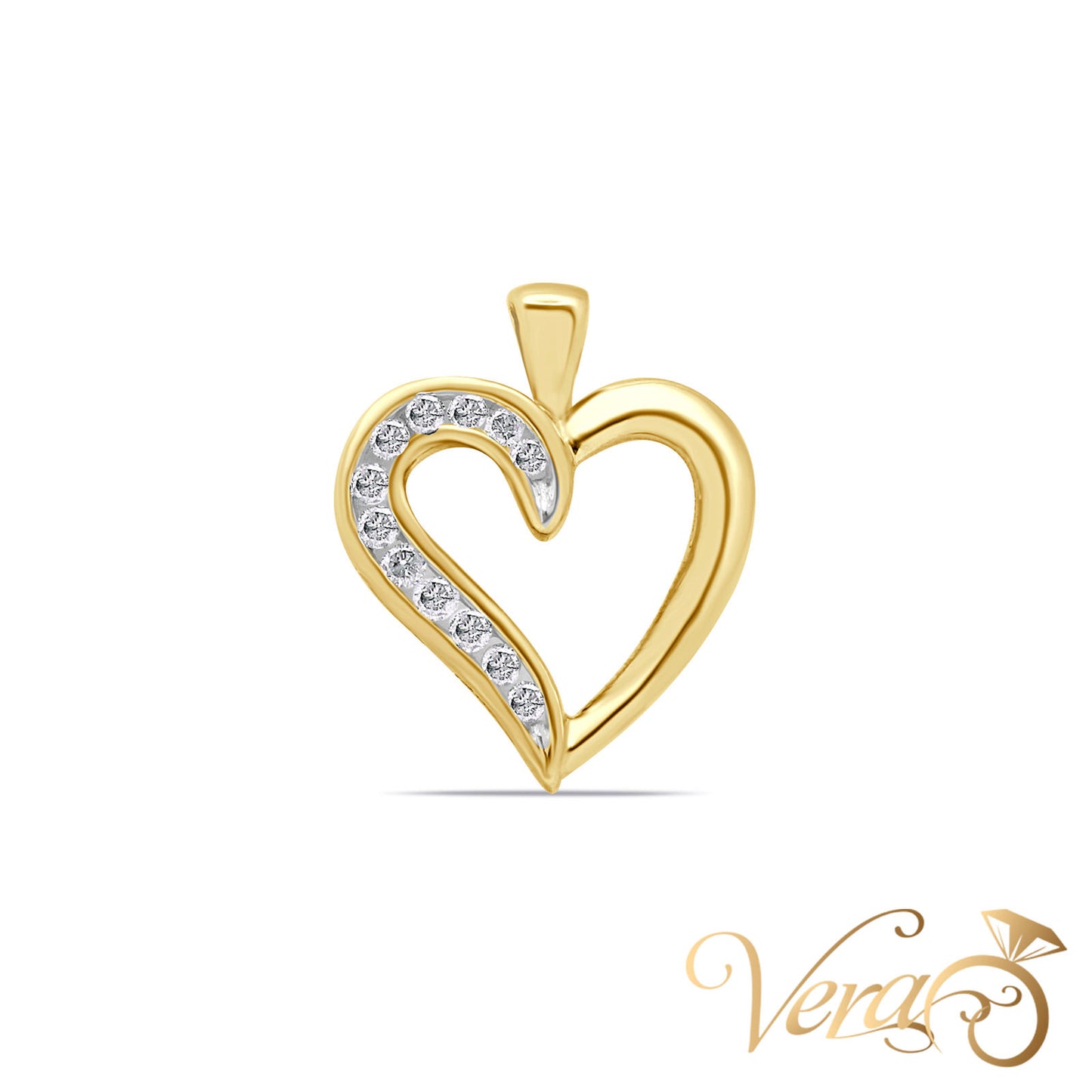 10K Yellow Gold Heart Pendant with 0.20ct Natural Diamond, 20mm, 1.3g - Vera Jewelry in Miami