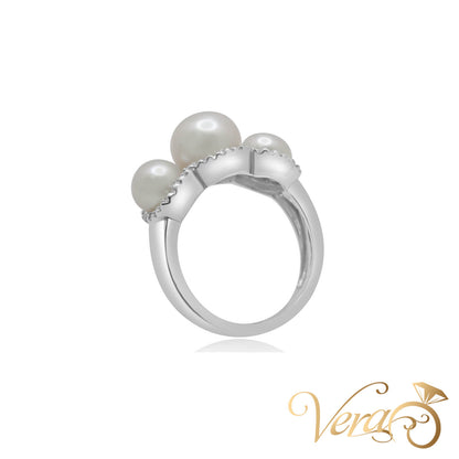 14K WG Women Ring 0.25 ct NAT & Pearl, Size 6, 5.5g