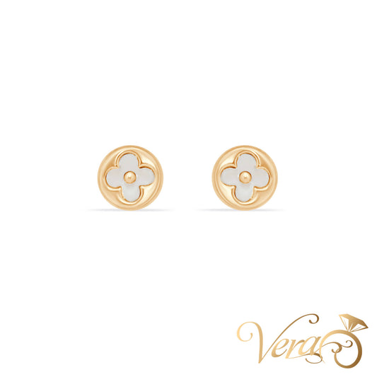 14K Yellow Gold Clover Stud Earrings with Mother of Pearl, 5.5mm - Vera Jewelry in Miami