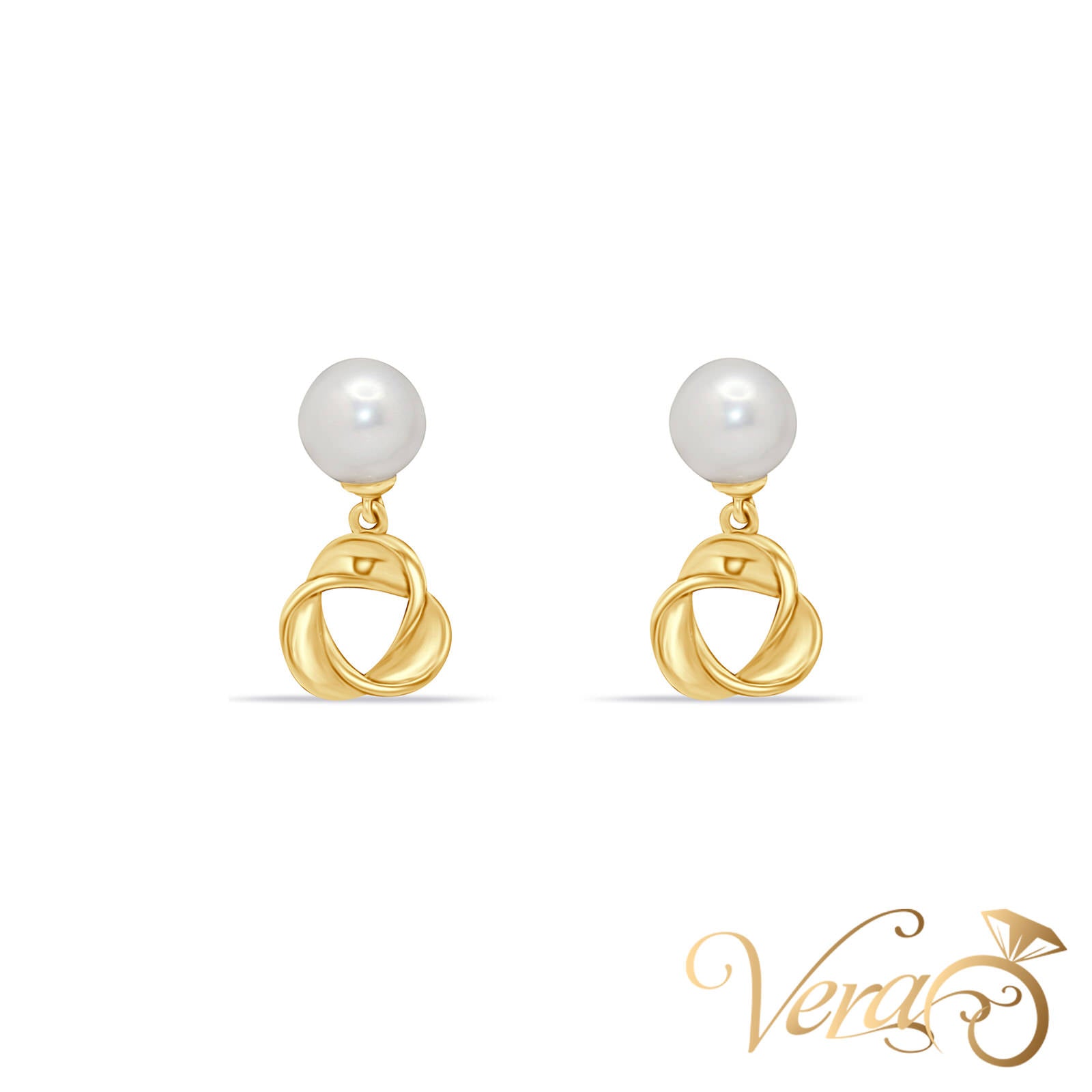14K Yellow Gold Drop Earrings with Pearl, 15mm - Vera Jewelry in Miami
