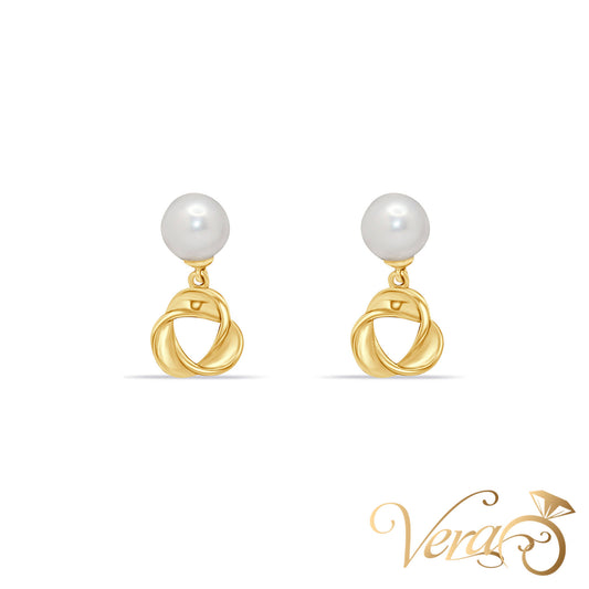 14K Yellow Gold Drop Earrings with Pearl, 15mm - Vera Jewelry in Miami