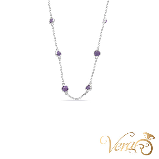 14K White Gold Fancy Chain with Amethyst – 18"