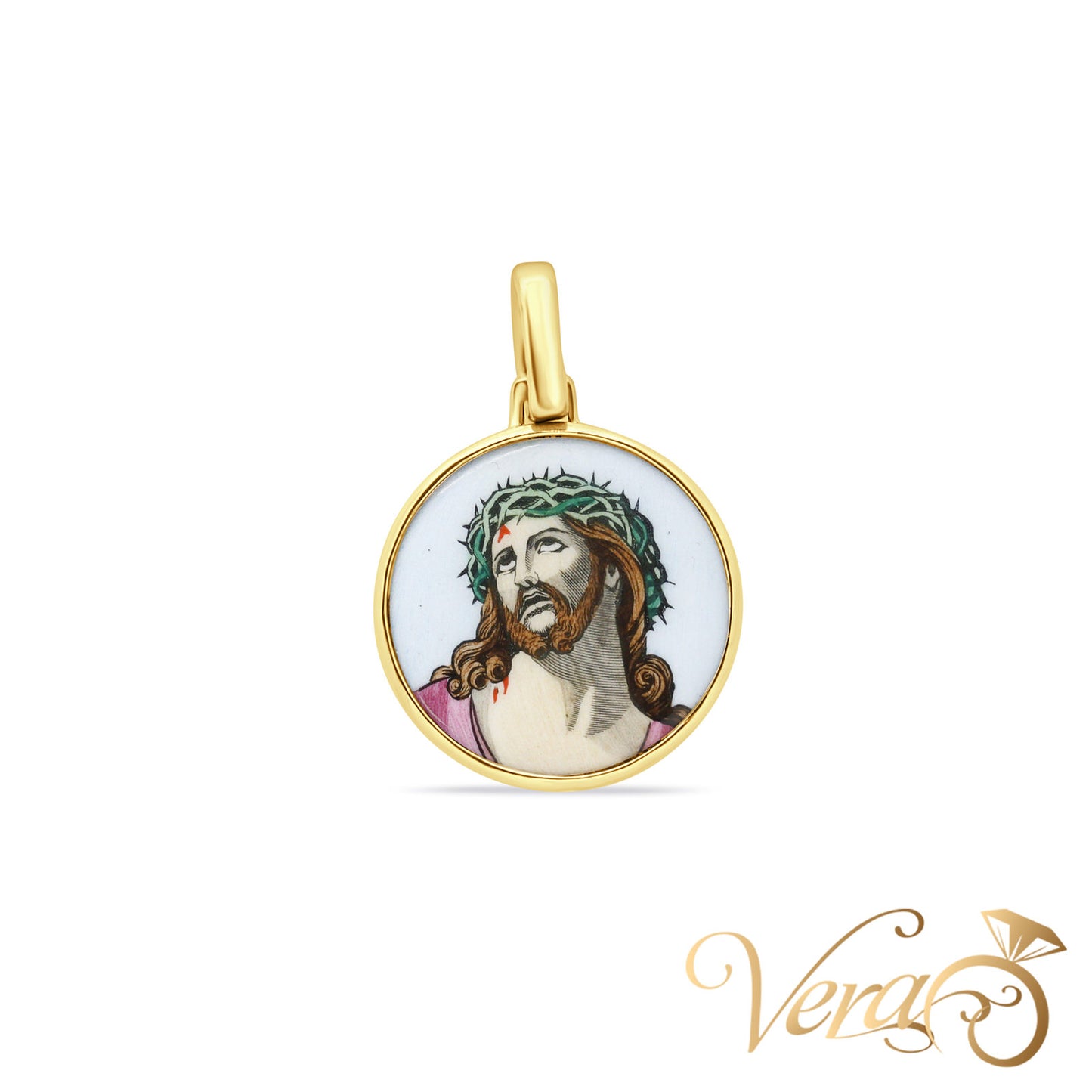 14K Yellow Gold Double-Sided Jesus Pendant  35mm - Vera Jewelry in Miami