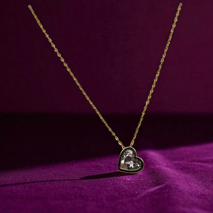 14K YG Heart Charm Cubic Zirconia Necklace – 17"