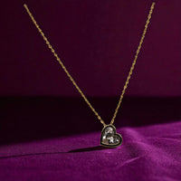 14K Yellow Gold Heart Charm Cubic Zirconia Necklace 17