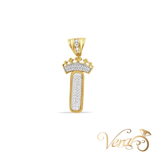 10K Yellow Gold Crowned Letter “I” Pendant with CZ