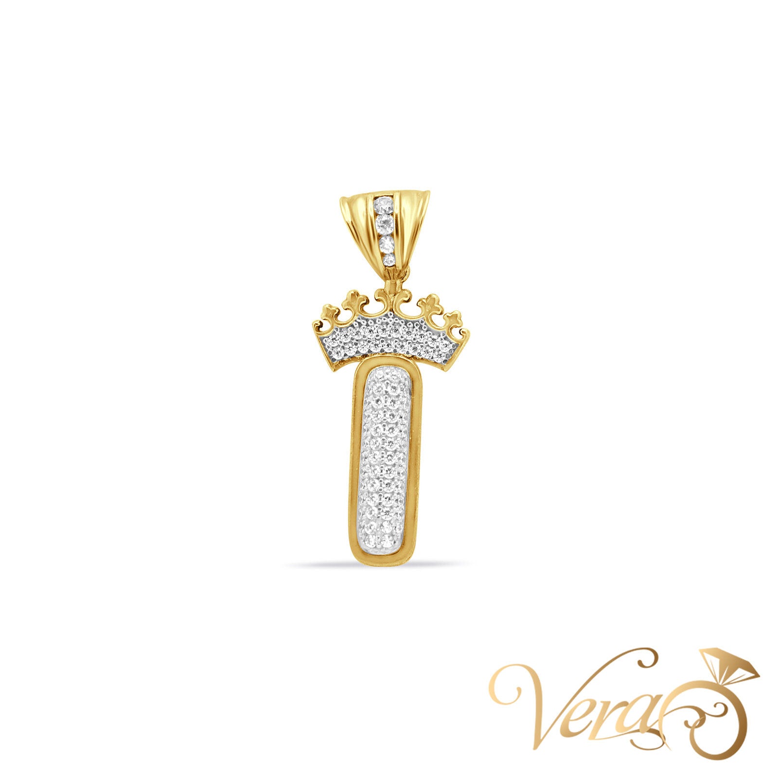 10K Yellow Gold Crowned Letter Pendant with CZ - Vera Jewelry in Miami