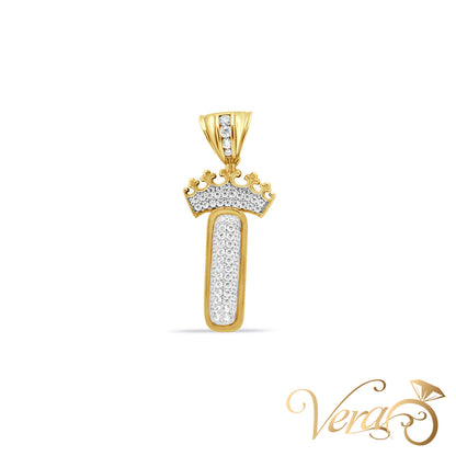 10K Yellow Gold Crowned Letter Pendant with Cubic Zirconia