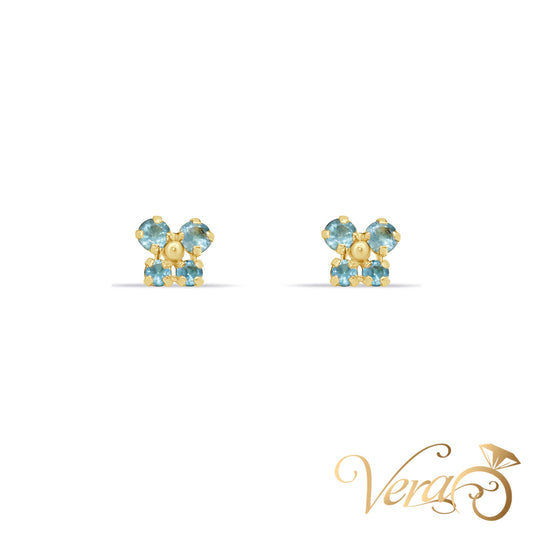 14K Yellow Gold Butterfly Stud Earrings with Light Blue Cubic Zirconia, 5mm - Vera Jewelry in Miami