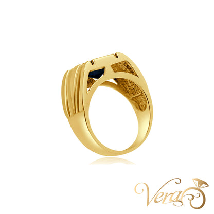 10K Yellow Gold Men’s Ring with Octagonal Blue CZ Center Stone, Size 9, 7.2g