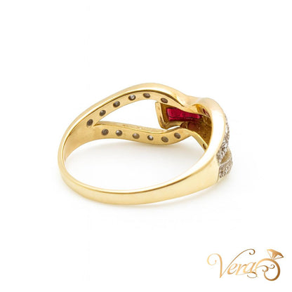 14K Yellow Gold Vintage State Ring with 0.45 ct Natural Diamonds, Size 6, 2.22g - Vera Jewelry in Miami