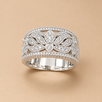 18K WG Diamond Band Ring 0.20 ct NAT Floral, Size 5.5, 7.8g