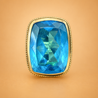 14K YG Women’s Ring CZ Blue Stone, Size 6.5, 11.3g