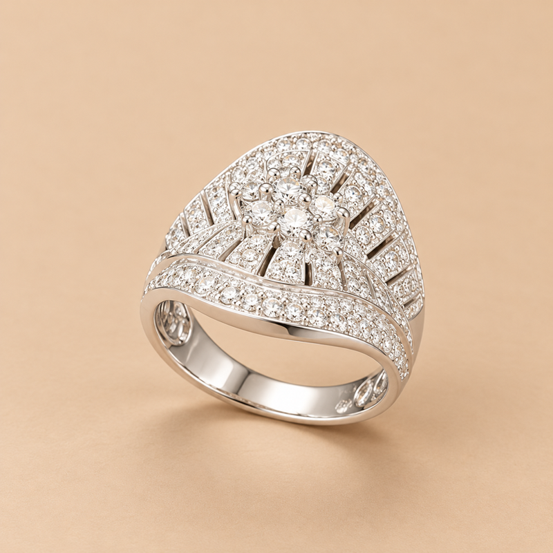 18K WG Women’s Ring 0.70 ct NAT, Size 7.5, 7.5g