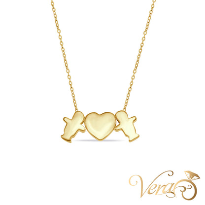 14K Yellow Gold Kids & Heart Pendant with Chain – 18"