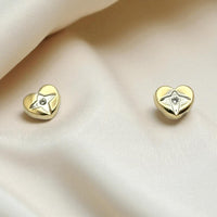 14K Yellow Gold Heart Cross Cubic Zirconia Earrings