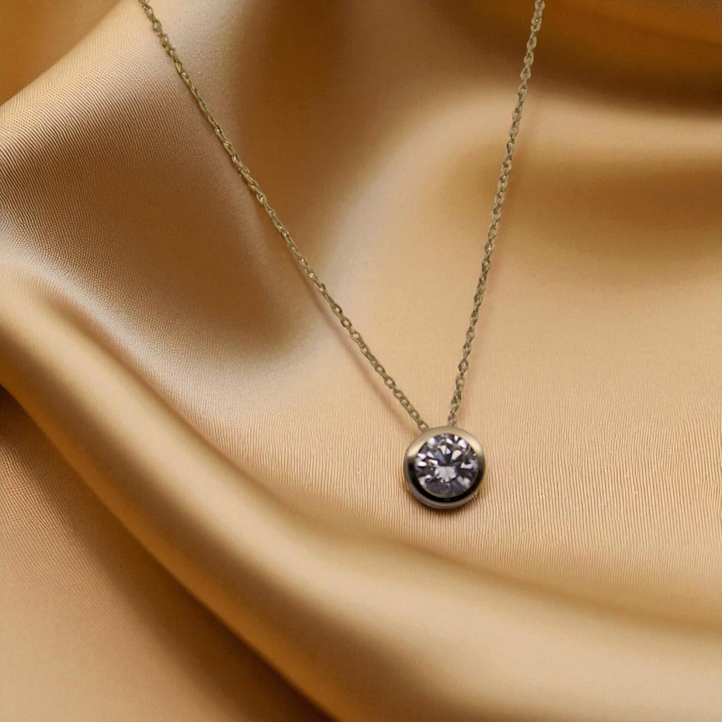 14K YG Round Charm Cubic Zirconia Necklace – 17"