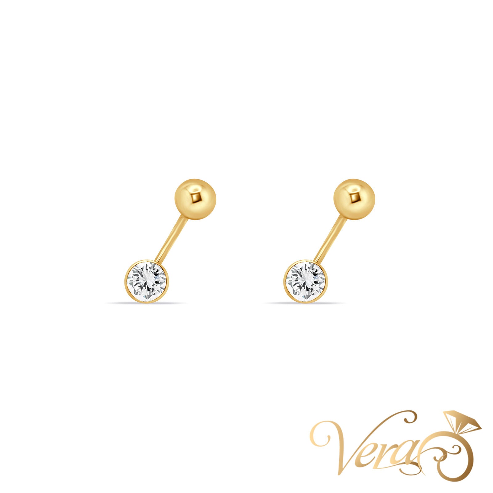 14K Yellow Gold Belly Button Piercing with CZ - Vera Jewelry in Miami