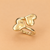 14K Yellow Gold Double Heart Ring, Size 8.5, 2.0g