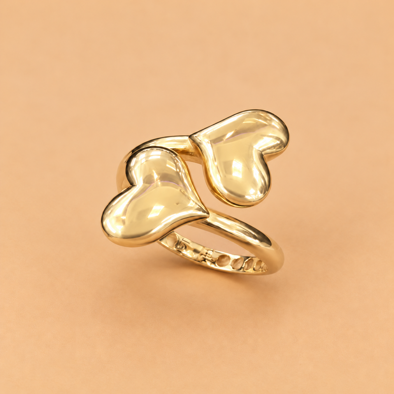 14K Yellow Gold Double Heart Ring, Size 8.5, 2.0g