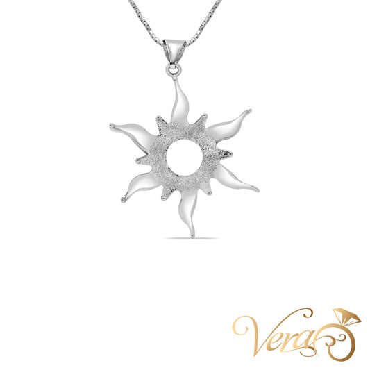 18K White Gold Sun Pendant with Franco Chain – 17"