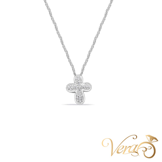 14K White Gold Crucifix Pendant with Chain & 0.20ct Diamond – 17"