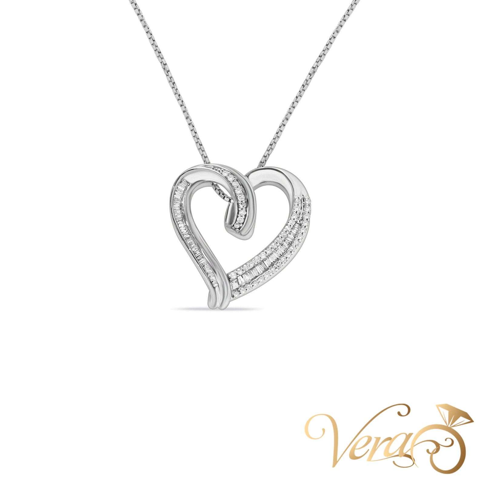 10K White Gold Heart Pendant with Franco Chain & 0.50ct Diamond  21" - Vera Jewelry in Miami