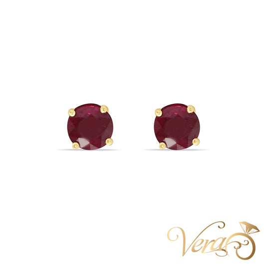 14K Yellow Gold Ruby Stud Earrings, 5mm, 0.62g