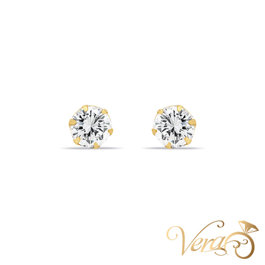 14K Yellow Gold Solitaire Stud Earrings with Cubic Zirconia, 6.5mm - Vera Jewelry in Miami