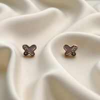 14K Yellow Gold Butterfly Mother of Pearl & Cubic Zirconia Earrings