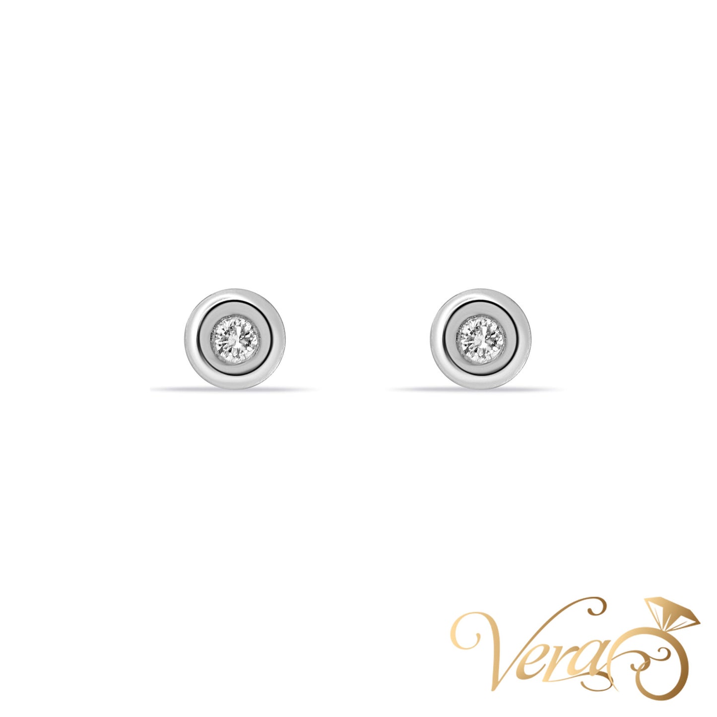 14K White Gold Stud Earrings with Natural Diamond, 6mm, 0.10 ct - Vera Jewelry in Miami