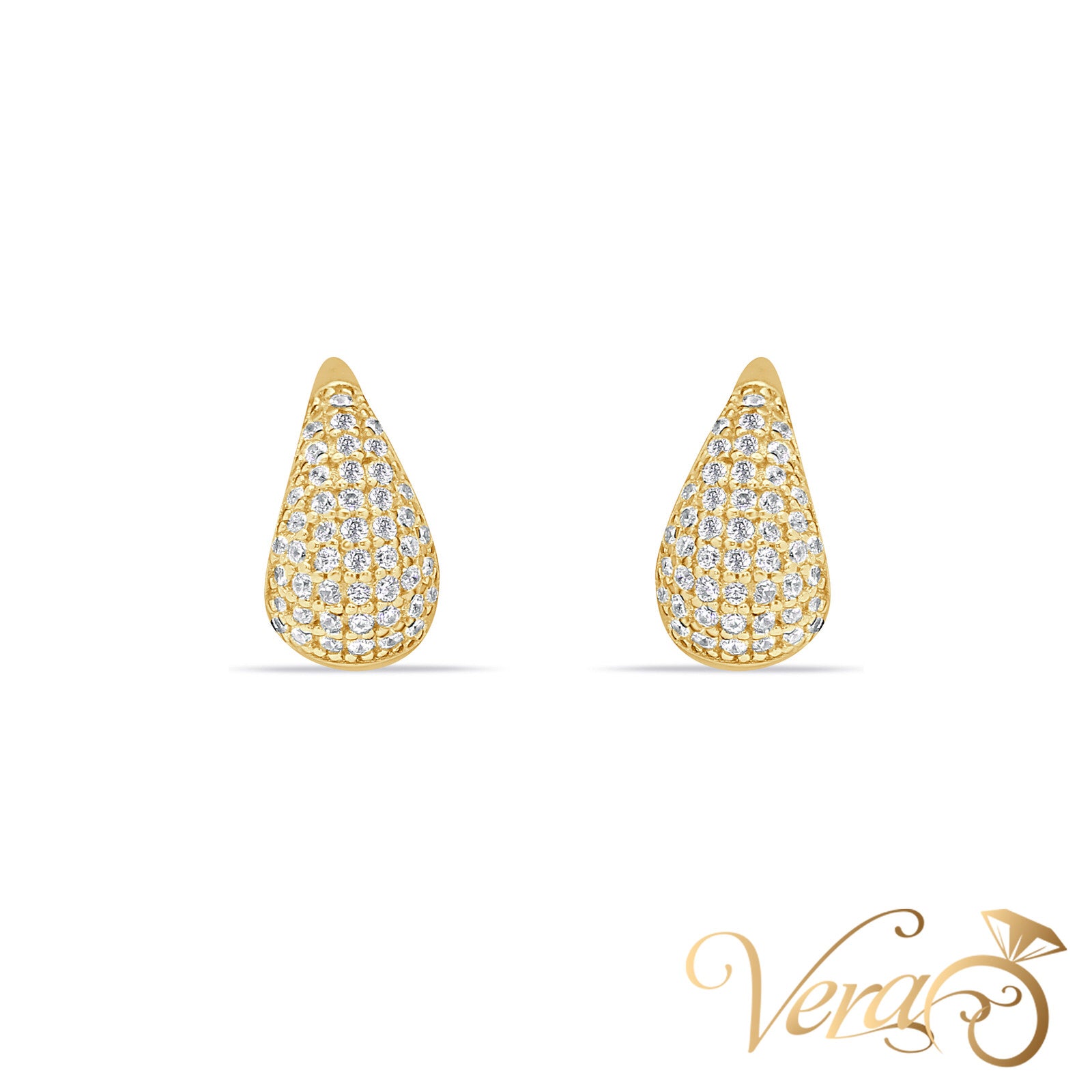 14K Yellow Gold Stud Earrings with Cubic Zirconia, 13mm, 2.6g - Vera Jewelry in Miami