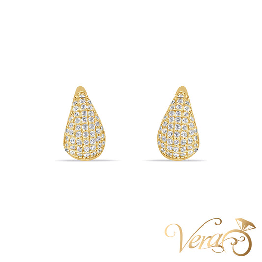 14K Yellow Gold Stud Earrings with Cubic Zirconia, 13mm, 2.6g - Vera Jewelry in Miami