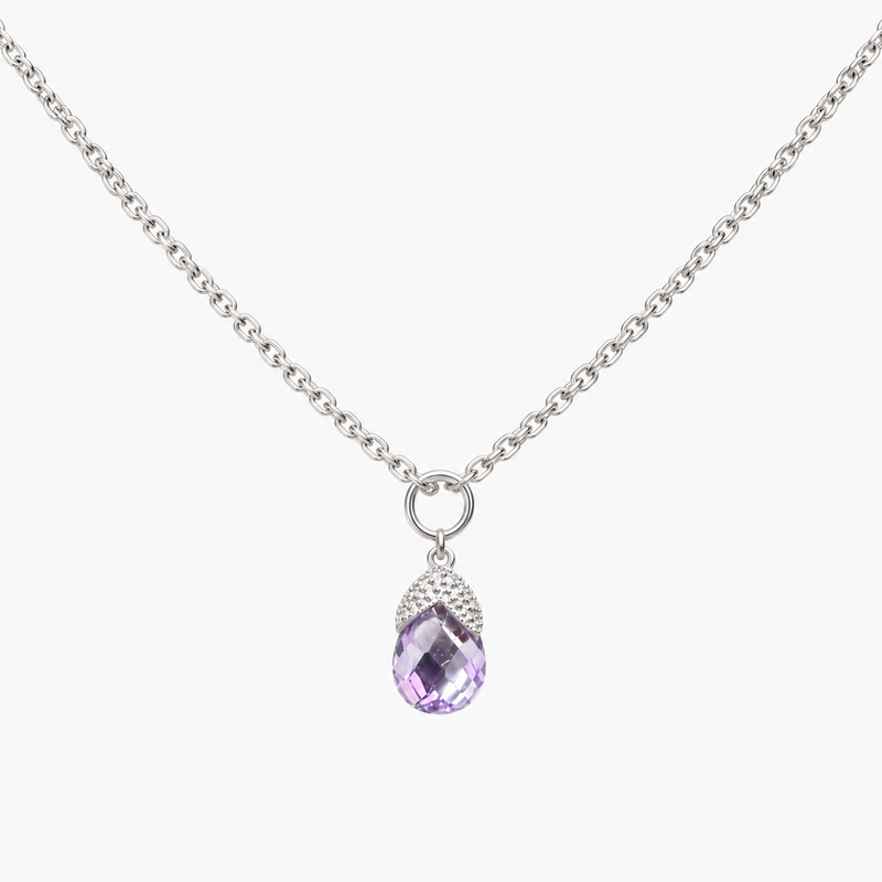 14K WG 1.9g Amatista Chain and Pendant 16