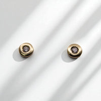 14K Yellow Gold Circle Cubic Zirconia Earrings