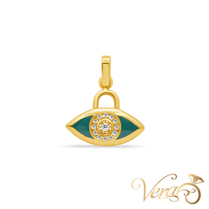 14K Yellow Gold Evil Eye Pendant with Cubic Zirconia – 16mm