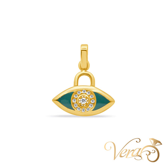 14K Yellow Gold Evil Eye Pendant with CZ – 16mm