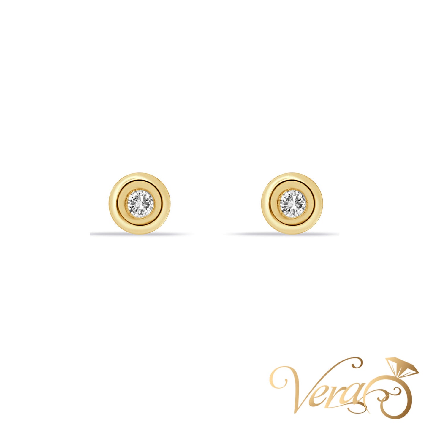 14K Yellow Gold Stud Earrings with Natural Diamond, 6mm, 0.10 ct - Vera Jewelry in Miami