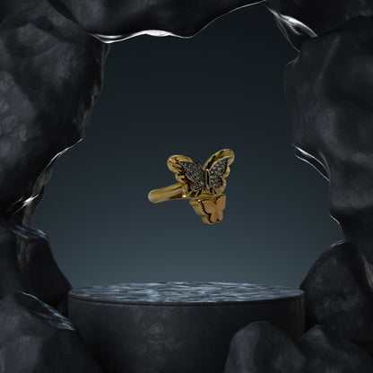 14K Yellow Gold Butterfly Ring with Cubic Zirconia (CZ), Size 7.5, 4.3g