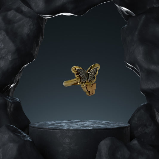 14K Yellow Gold Butterfly Ring with Cubic Zirconia (CZ), Size 7.5, 4.3g