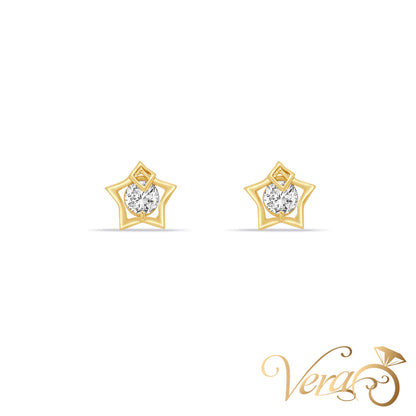 14K Yellow Gold Star Stud Earrings with Cubic Zirconia, 8mm