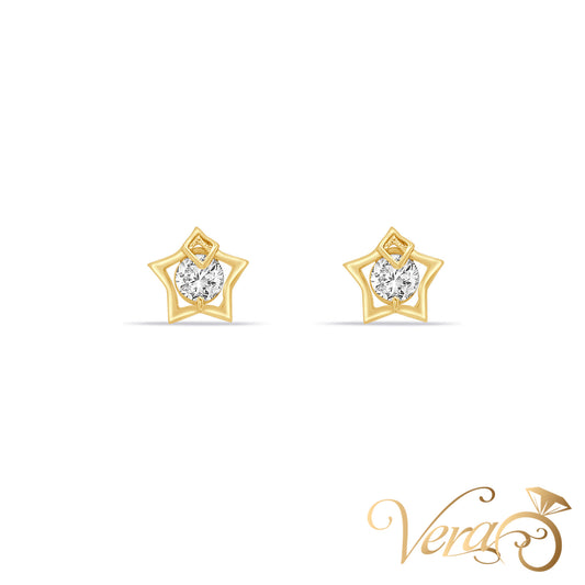14K Yellow Gold Star Stud Earrings with Cubic Zirconia, 8mm - Vera Jewelry in Miami
